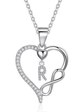 Letter R Dainty 925 Sterling Silver Infinity Heart Initial Necklace